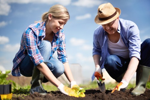 Professional patio paving preparation in Feltham